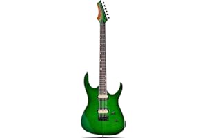 Leo Jaymz Electric Guitar Monsoon Series,Reverse Headstock,Mahogany Body,Roasted Maple Neck,Rosewood Fretboard,Locking Tuners,Rounded End Frets,AlnicoV Pickups,Fixed Bridge (Green Flame)