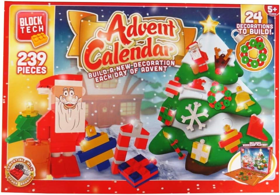 Block Tech Christmas Advent Calendar 239 Pieces Build 24 Decorations Blocks Bricks Xmas Childrens 5+