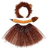 Mifhnby 3PCS Lion Costume Kits Lion Ears Headband Tail and Shiny Tutu For Girls Women Halloween Costume Accessories Cosplay Party Dress Up