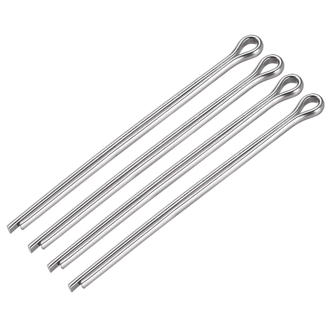sourcing map Split Cotter Pin - 5mm x 100mm 304 Stainless Steel 2-Prongs Silver Tone Fastener Clip Key 4Pcs