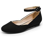 DREAM PAIRS Women's Dress Flats Ballet Low Wedge Round Toe Ankle Strap Comfortable Casual Flats Shoes