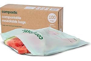 Compostic Home Compostable Resealable Gallon Bags (10.5"x10.5"), Microwave & Freezer Safe, Organic Food Storage Container, 100 Count