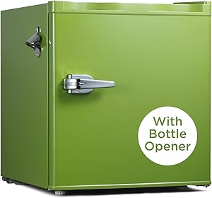 Compact Beverage Refrigerator, Retro Style Single Door Mini Fridge, 1.6cu.ft Home Small Fridge Cooler with one Glass Shelf, Using for Home,Office,Dorm(Emerald Green)