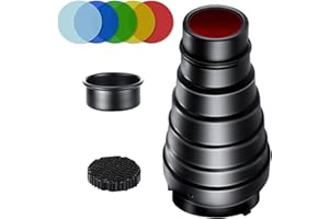 YOUTIN Snoot Photography Bowens Mount Snoot, Aluminium Alloy Conical Studio Snoot Kit for Strobe Moonlights Flash Speedlight with 5 Color Gel Filters and Honeycomb Grid