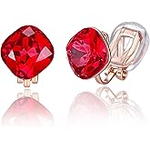 EVEVIC Austrian Crystal Square Cilp On Earrings for Women 14K Gold Plated Non Pierced for Sensitive Ears Jewelry Gifts for Anniversary
