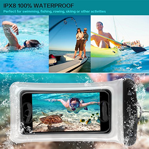 Floating Waterproof Case Phone Pouch -FITFORT Touch ID Fingerprints Available TPU Clear Dry Bag for iPhone X 8 7 6 Plus Samsung Galaxy Google Pixel HTC LG Sony (2-Pack)-Black&Crystal
