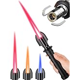 Torch Lighter, Refillable Butane Jet Flame Lighter with Adjustable Flame &amp; Safety Lock, Windproof Gas Torch for Camping, BBQ, Fireplace, Candles, Cooking, Fireworks (Butane Not Included) (Black)