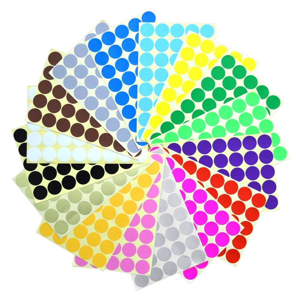 ZARRS Coloured Dot Stickers,25mm Round Sticker 14 Colours Handwritten