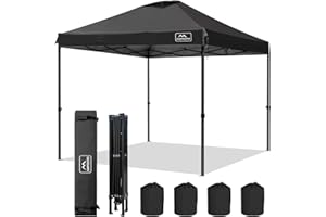 KAMPKEEPER Pop-up-Canopy-Tent-10'x10', Air Vent on The Top, 4 Sand Bags, UPF 50+ and Waterproof Shelter, 3 Adjustable Height with Wheeled Carrying Bag and 8 Stakes, Outdoor Instant Canopy(Black)
