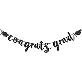 Congratulations Graduation Decorations Class of 2026, Pre-strung Black Glitter Congrats Grad Banner, Grad Party Senior College High School Classroom Table Decor Hanging Garland Sign Favors Supplies