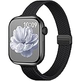 Slim Stretchy Band Compatible with Apple Watch Bands 40mm 41mm 42mm 38mm 44mm 45mm 46mm Women Men, Thin Elastic Nylon Sport Braided Solo Loop Magnetic Strap for iWatch Series 11 10 9 8 7 6 5 4 3 SE 2