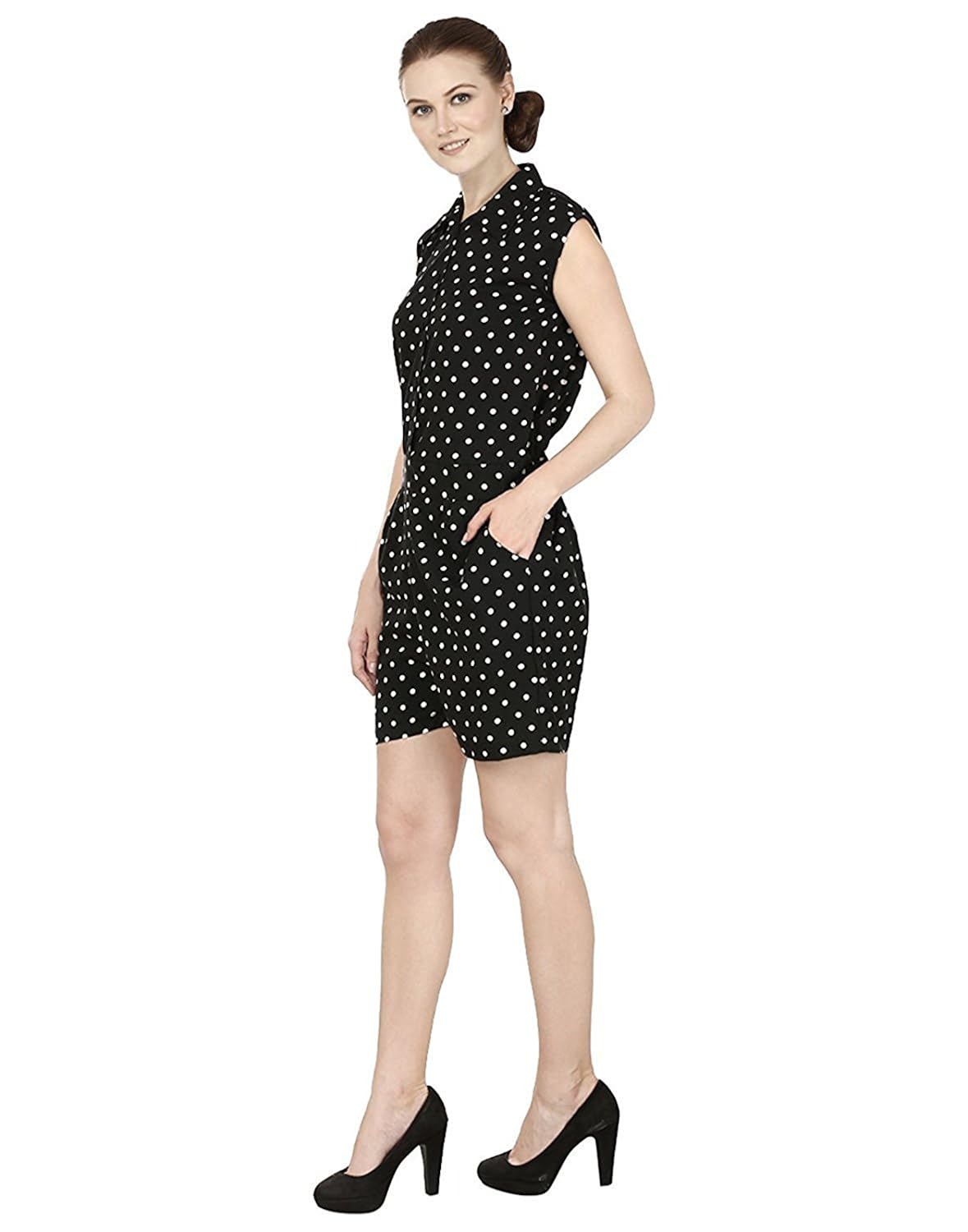 my swag women dots printed collared sleeveless jumpsuit