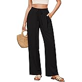 GRAPENT Linen Pants for Women Wide Leg High Waisted Baggy Drawstring Elastic Waist Palazzo Trousers Pants with Pockets