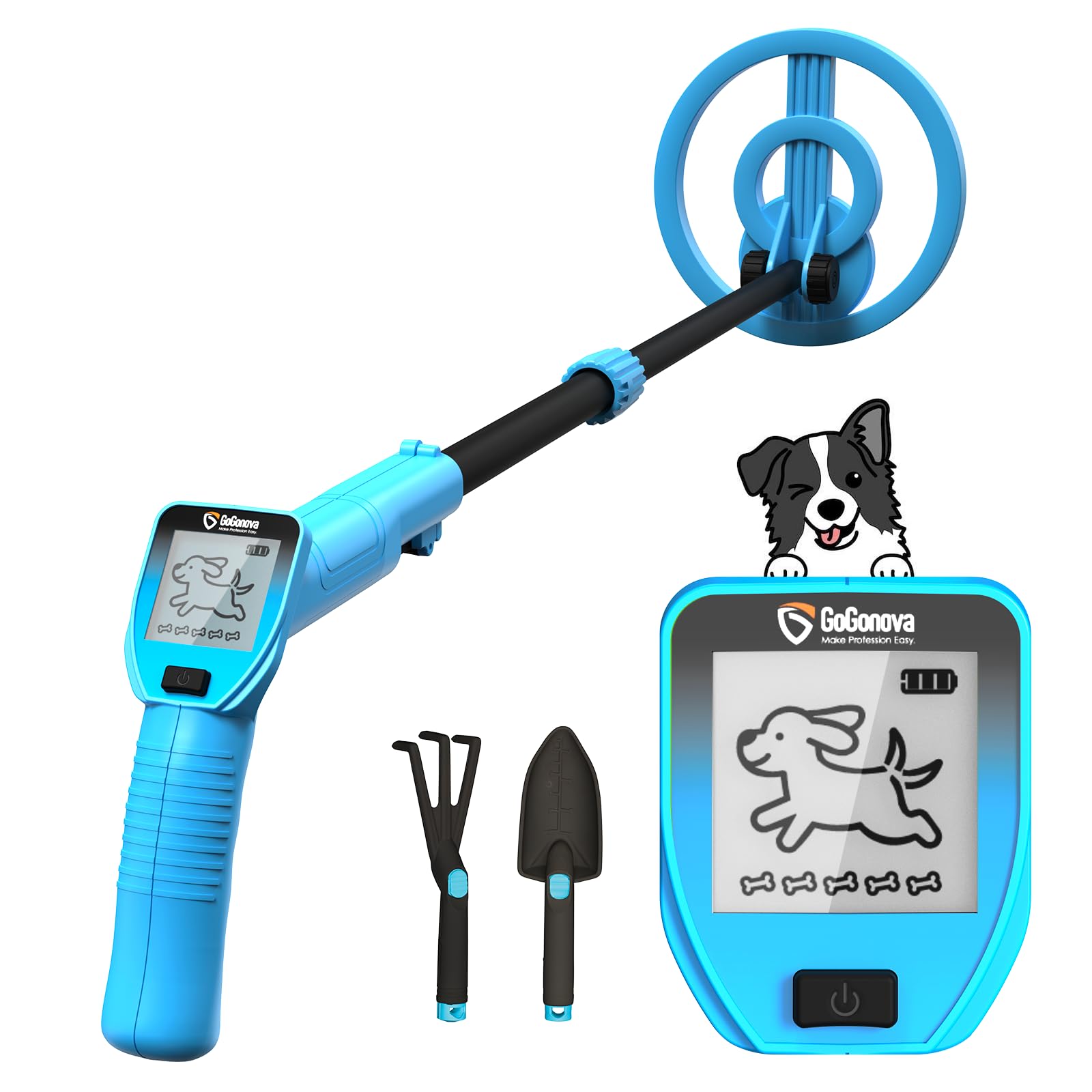Photo 1 of GoGonova Metal Detector, Adjustable 27.5” - 37.8” Metal Detector for Kids with LED Display, Lightweight Kids Metal Detector Kit with 6.8” Waterproof Search Coil, Gift for Boys & Girls, Blue