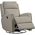 KISLOT Leather Recliner Chair Swivel Rocker Manual Reclining Sofa for Adults Single Sofa with Rivet Decoration for Living Room Bedroom