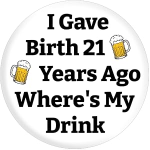 Fukaisu 21st Birthday Party Buttons Pins 5.8cm/2.3in, Style 2 | Tinplate White 21st Birthday Badge Gifts Funny Party Decorati