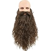 Honcloud 18 Inches Men's Long Curly Brown Synthetic Pre - styled Realistic Fake Beard for Wizard Costume and Halloween Party (Brown)