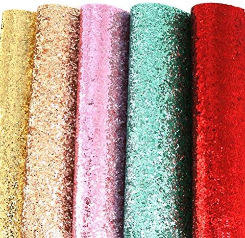 3D Shiny Glitter Superfine Sequins Fabric Canvas Sheets, 11-3/4" X 8-1/2" Patchwork Sewing DIY Crafts Material 5 Pack Assored Color