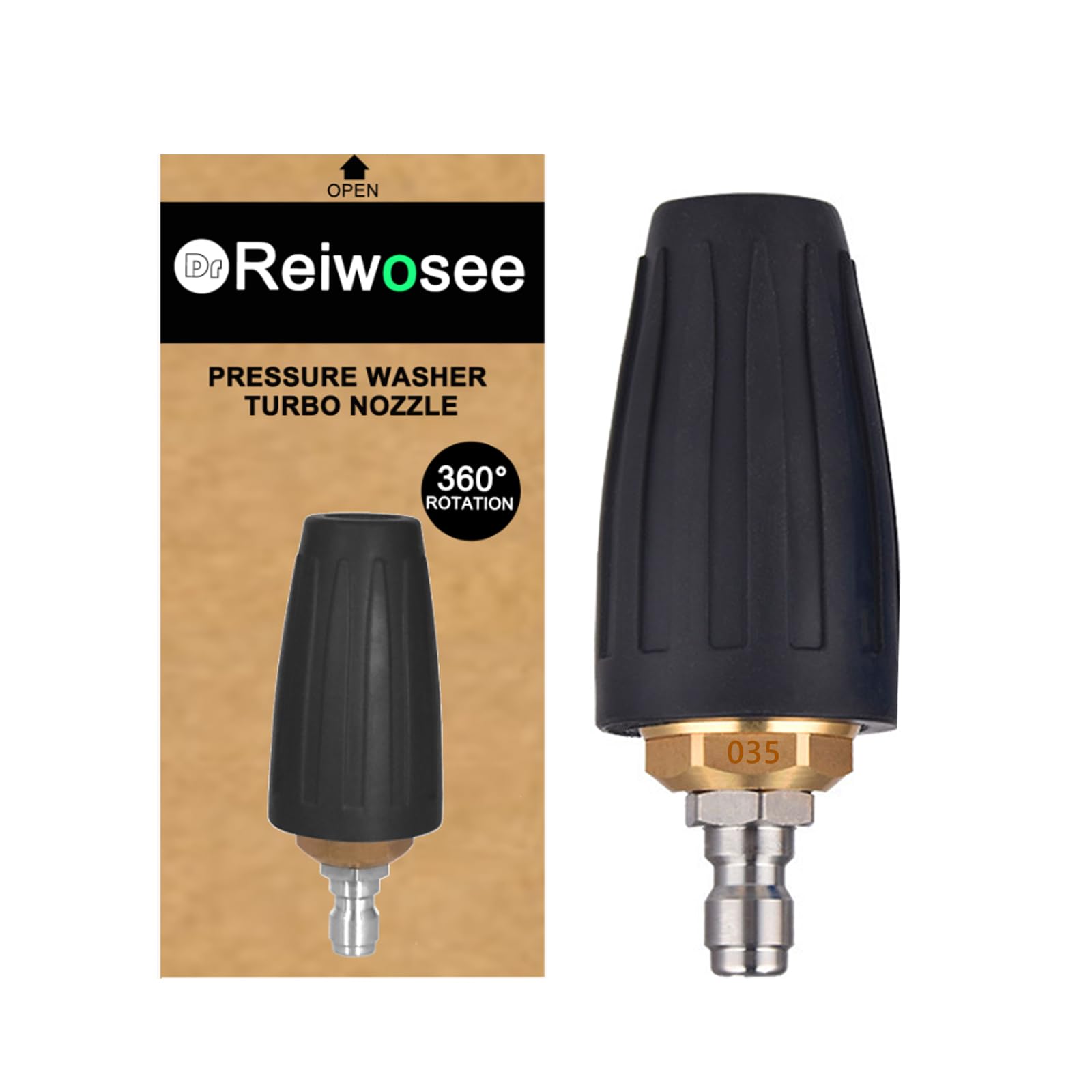 Rotating Turbo Nozzle Tips, 1/4" Quick Connect, 035 4000psi Rotating Turbo Pressure Washer Nozzle, Copper Housing and Ceramic Core, for Cold Water Pressure Washers, for Car, Outdoor Cleaning (Black)