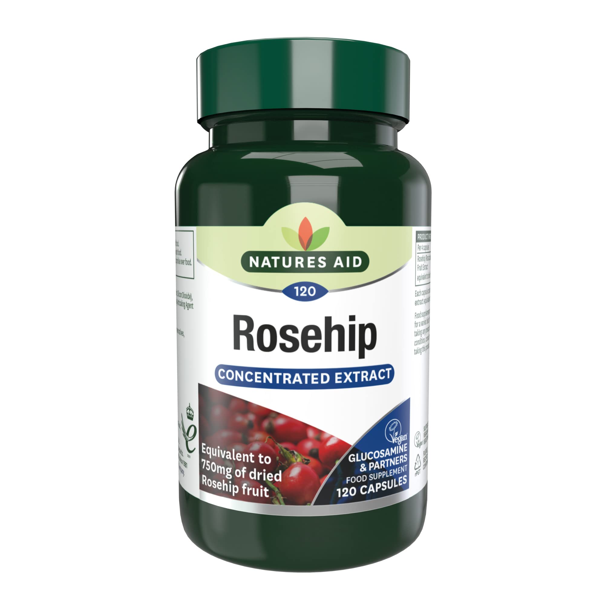 Natures Aid Rosehip 750mg 120 Capsules – High Strength Rosa Canina Extract for Joint Support, 3000mg Equivalent of Dried Fruit, Vegan, Gluten-Free, Vegetarian, No Gummies or Tablets