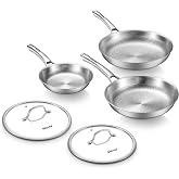Titanium Pans for Cooking, 8/10/12 Inch Non-Toxic Frying Pan with Lid | Titanium Hammered Pro skillet,PFAS/PFOA/PTFE Free Cookware, Dishwasher&amp;Oven Safe, Kitchen Induction Compatible