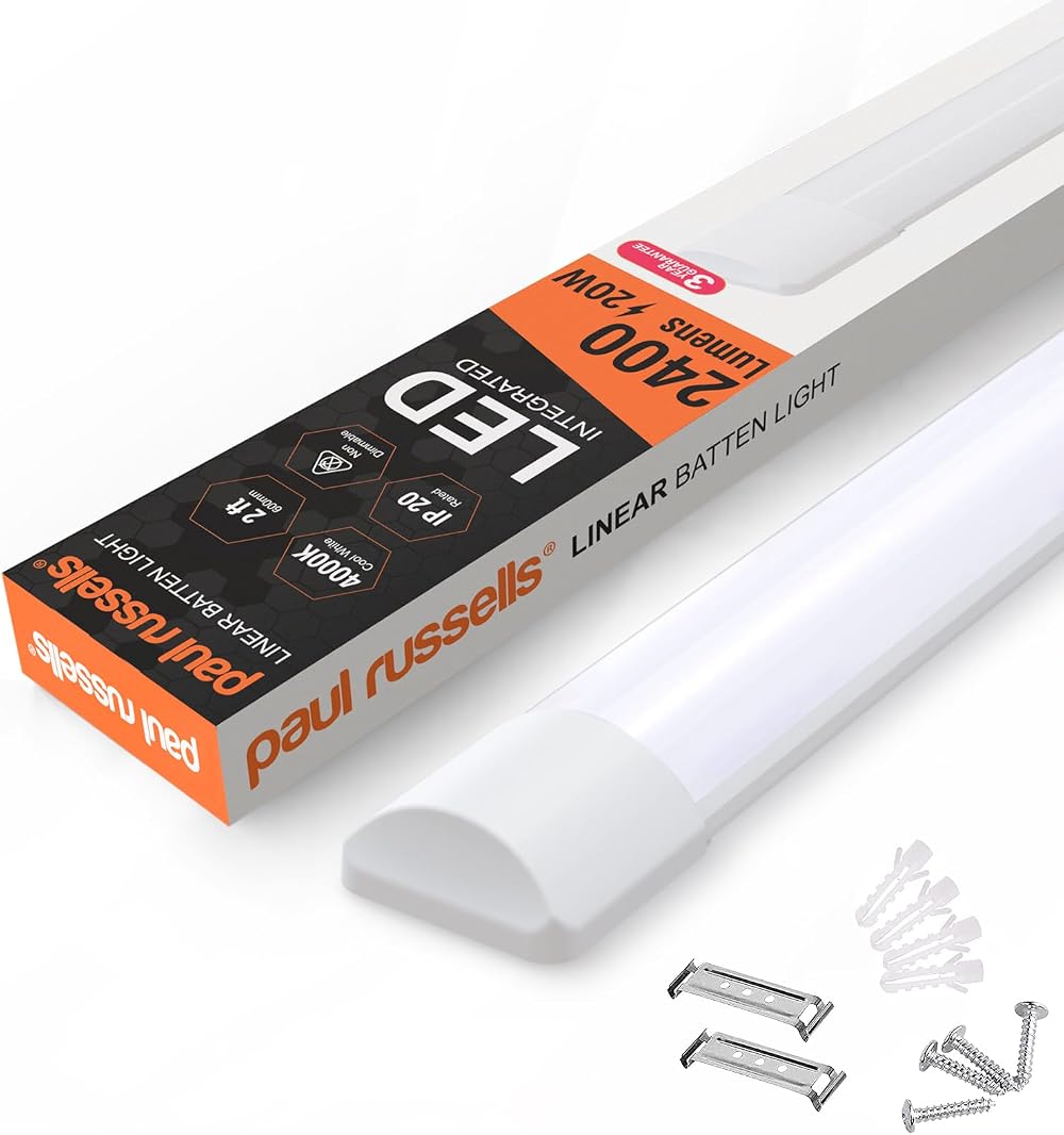 paul russells 2ft LED Batten 20W 2400lm 4000K Cool White Ceiling Light