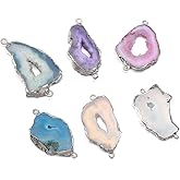 Natural Agate Geode Crystal Druzy Connectors Pearl Links Jewelry Connectors Charms DIY for Necklace or Jewelry Making(3 pcs)