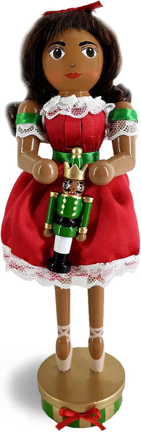 Nutcrackers - Nutcracker Ballet Gifts African American Clara Wood Nutcracker Doll Figures, Christmas Decor Holiday Home Decorations, Decorative Wooden Statue, 10-inch, Red and Green