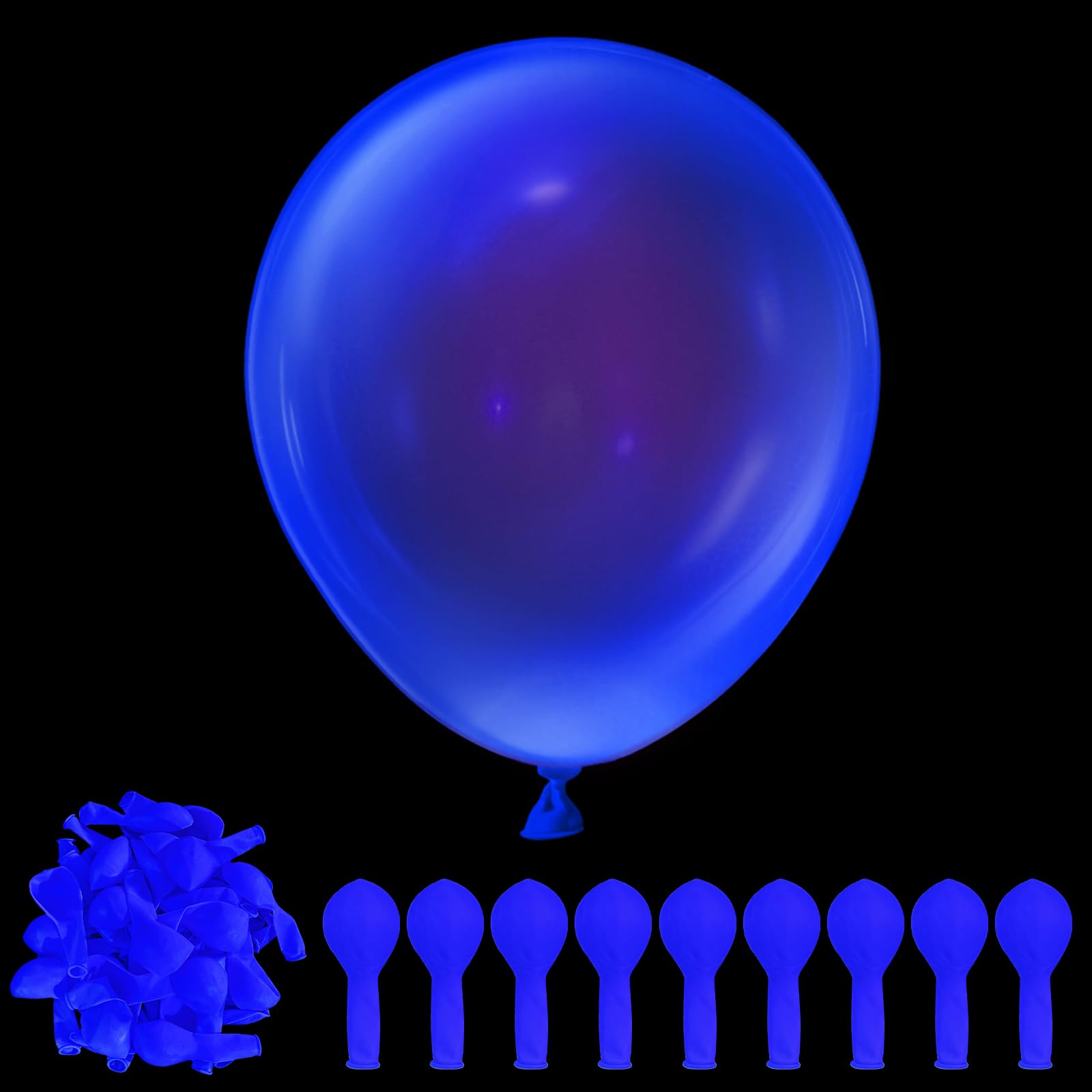 Photo 1 of 100 Pcs UV Neon Blue Balloons 12 inch Neon Party Supplies, Balloons, Glow in the Dark for Birthday, Graduation, Baby Shower,Wedding, Anniversary Valentines Party Decorations