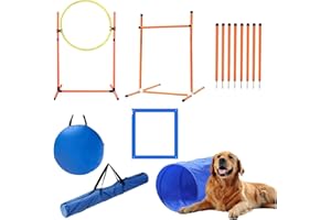 MKSY Agility Training Equipment for Dogs, Pet Outdoor Games Obstacle Course Agility Training Starter Kit Includes Dog Tunnel, Weave Poles, High Jumps, Jumping Ring & Pause Box with Carrying Case