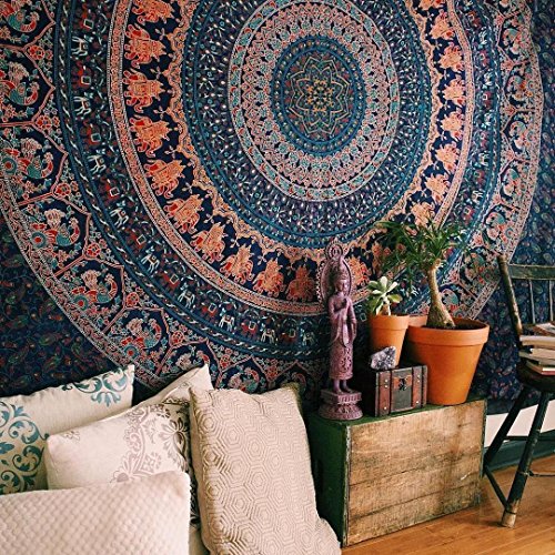 Bless International Indian-Hippie-Gypsy Bohemian-Psychedelic Cotton-Mandala Wall-Hanging-Tapestry-Multi-Color Large-Mandala Hippie-Tapestry (King(88x104Inches)(225x265Cms))