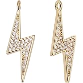 Beebeecraft 1 Box 8Pcs Lightning Charms 18K Gold Plated Cubic Zirconia Bolt Flash Thunder Charm for Jewelry Making Necklace DIY Crafts