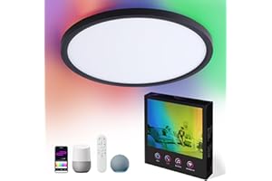 VocgoUU 16 Inch Smart Ceiling Light Black RGB Work with Alexa, Remote Control, WiFi and Tuya App - Color Changing Low Profile Dimmable LED Flush Mount Light Fixture for Bedroom, Living Room