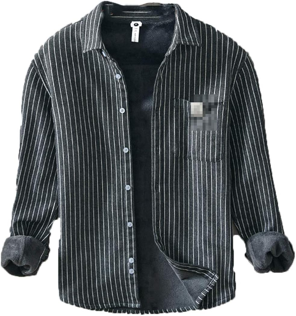 Winter Thick Shirt,Men Long Sleeve Flannel Keep Warm Striped Shirt,Man