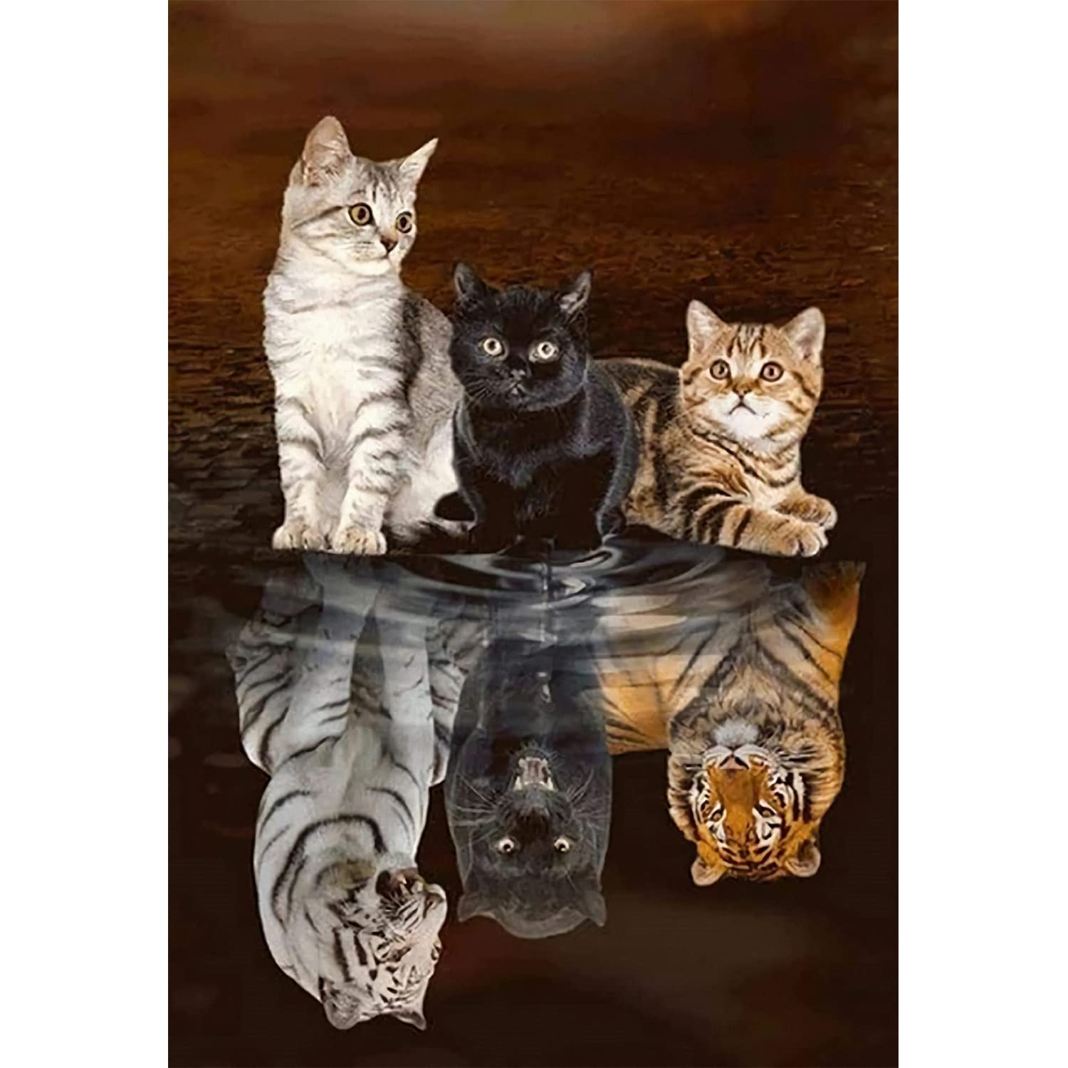 5D Diamond Painting Kits for Adults, Cats Tiger Reflections Diamond Art Kits Adults, DIY Round Full Drill Crystal Art Craft Painting for Home Wall Decor (30x40 cm)