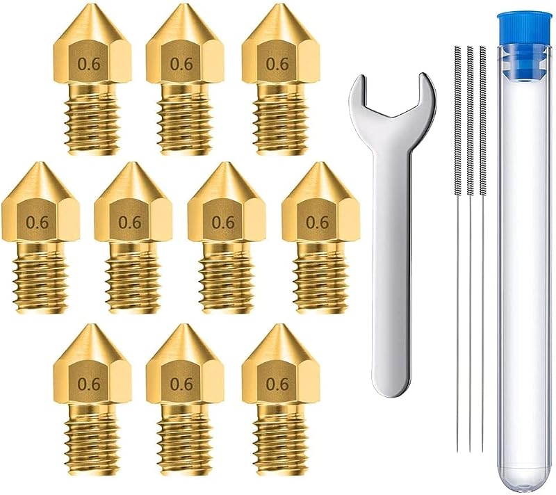 MMOBIEL 10x 0.6mm Brass MK8 3D Printer Nozzles Extruder Creality Ender CR-10
