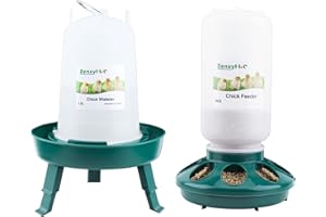 ZenxyHoC Chick Feeder and Waterer Set, 0.3 Gal Feeder and 0.4 Gal Waterer with 3 Adjustable Heights
