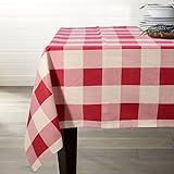Lamberia Tablecloth Heavyweight Vintage Burlap Cotton Tablecloths for Rectangle Tables, 52-Inch-by-70, Red and White Checkere