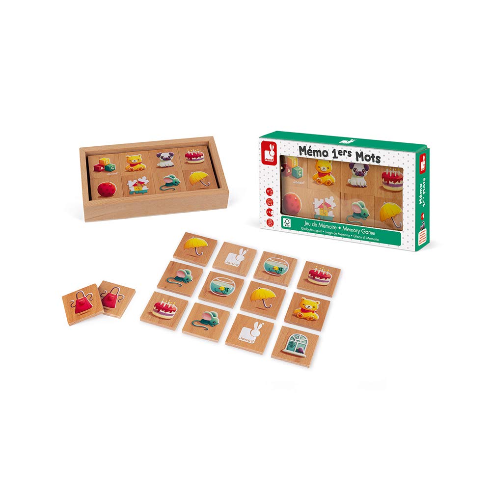 Janod, From 2 Years, Memo 1st Words, FSC Wooden Game, 40 Pieces, Memory and Association Game, 2 to 6 Players - Image 3