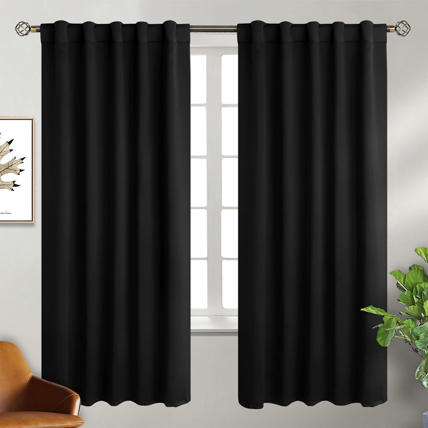BGment Blackout Curtains, 183 cm Long, Thermal Curtains with Rod Pocket and Loops on the Back, Blackout Curtains for Bedroom/Living Room, 2 Window Curtains (106.7 x 182.9 cm,