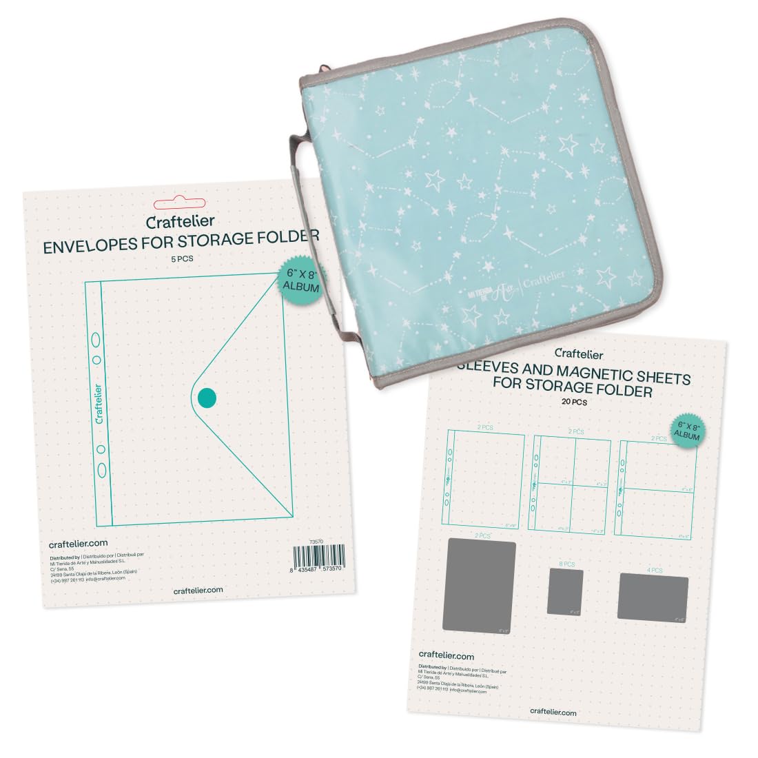 Craftelier - Stamp & Die Organiser Kit | Includes Organiser Case with 2 D-Ring System, Magnetic Sleeves and Sheets and Plastic Envelopes | Size 6" x 8" (15.24 x 20.32 cm)