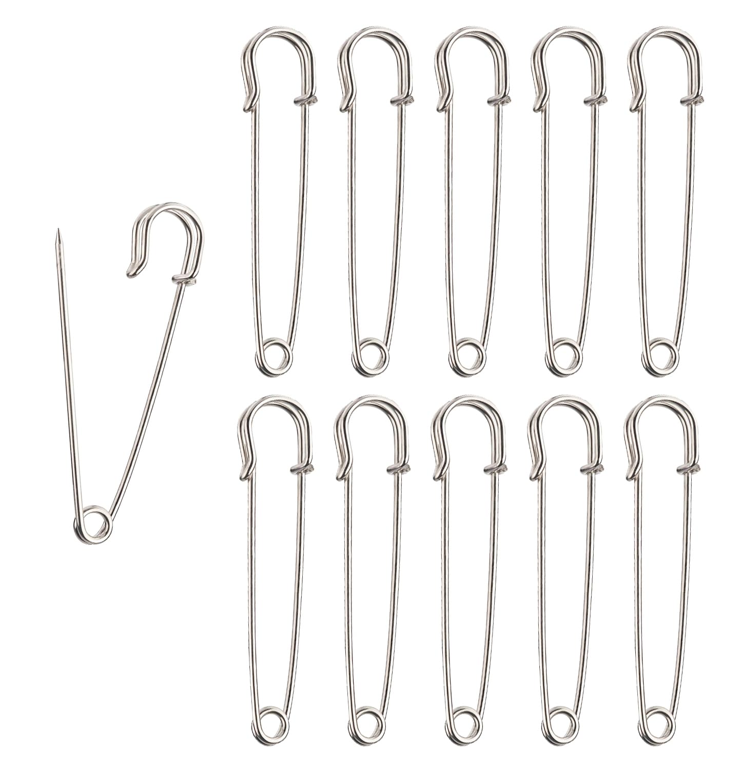 Kilt Pins 10pcs - Heavy Duty Safety Pins, 3 inch/76cm Long, Ideal for Clothes, Blankets & Napkins