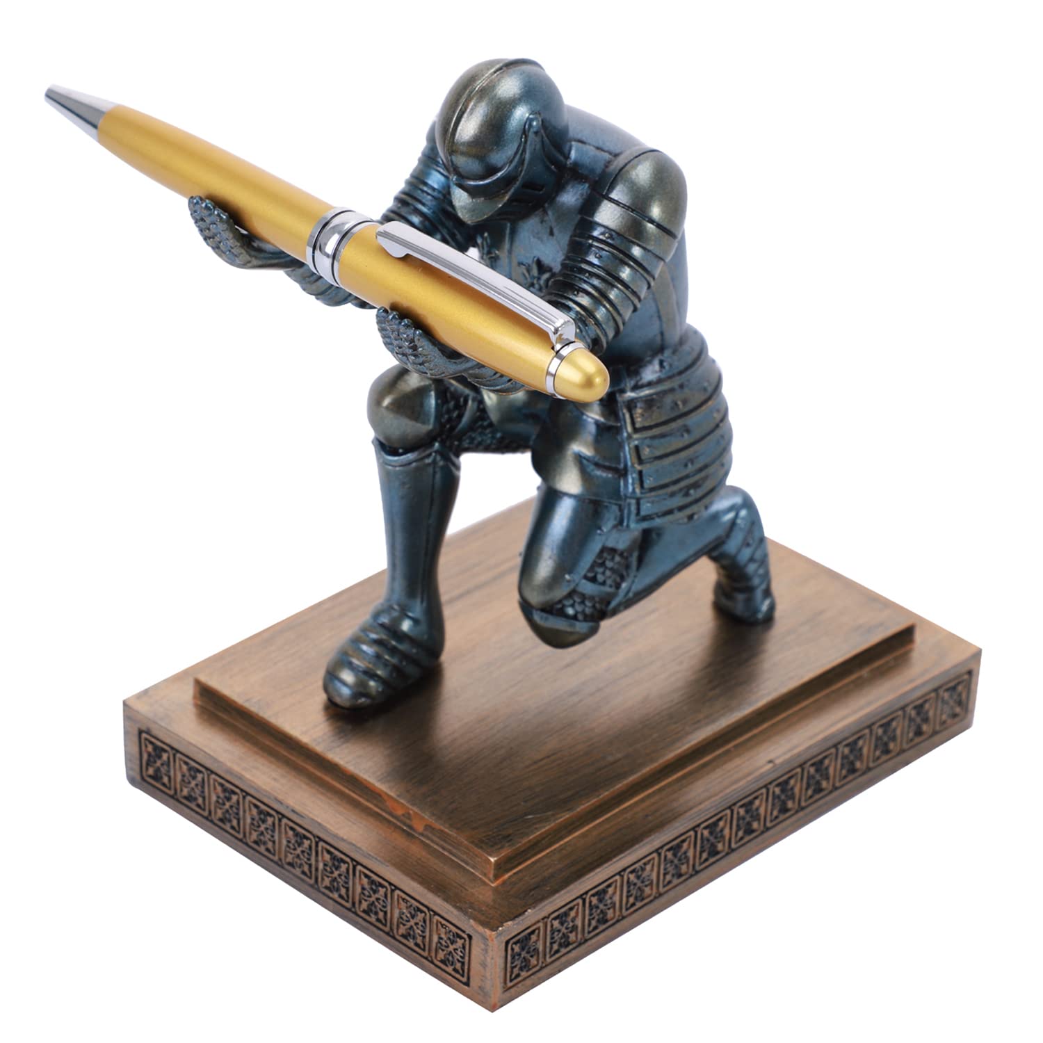 NCQIXIAO Knight Pen Holder Desk Ornament Resin Pencil Holders Desk Accessories and Organizer For Men with a Cool Pen (Blue)