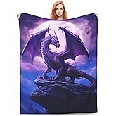 amepay Fantasy Purple Dragon Blanket Gifts for Adults Boys Moon Cliff Flannel Throw Blankets Soft Comfy Lightweight for Home Decor Couch Bed Sofa 60x50 Inches