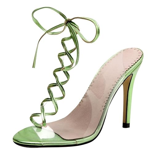 YE Damen Damen High Heel Slingback Durchsichtig Schnür-Sandalen Offen mit 10cm Absatz Elegant Abend Sommer Schuhe