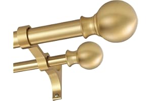 FUMLYATE Double Curtain Rods 72-144 Inches with Round Finials, 1 Inch Heavy Duty Drapery Rod with Unique Aluminum Alloy Brackets for Windows, Sliding Door, Patio, Living Room Decoration, Brushed Gold
