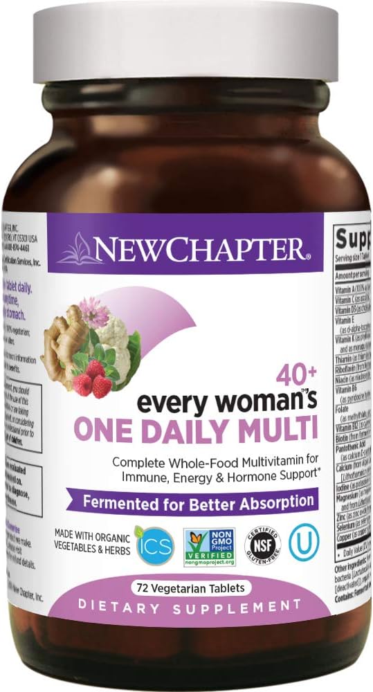 New Chapter Women's Multivitamin, Every Woman's One Daily 40+, Fermented with Probiotics + Vitamin D3 + B Vitamins + Organic Non-GMO Ingredients - 72 ct: Health & Personal Care