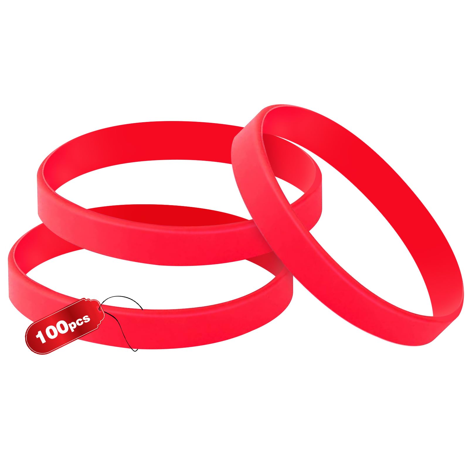 THXIY 100PCS Blank Silicone Wristbands Elastic Universal Bracelets Rubber Wholesale Bracelet bands bulk for Kids Red