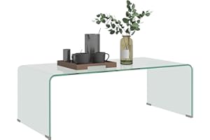 HOMCOM Tempered Glass Coffee Table, Modern Home Furniture, Clear Waterfall Coffee Table for Living Room, Easy to Clean and Sa