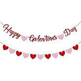 Happy Galentines Day Banner with Red Glitter and Pink Heart Garland Romantic Valentine's Decorations for Indoor and Outdoor Use Create Festive Atmosphere Love Theme